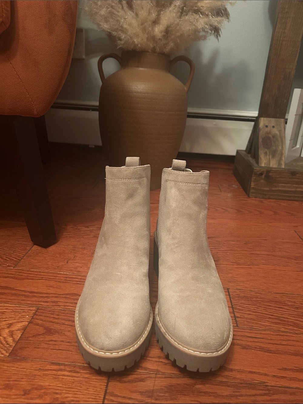 Dolce Vita Taupe Suede Chelsea Lug Sole Ankle Boots